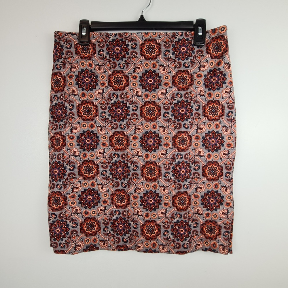 Loft Outlet Petite 12P Pencil Skirt Gray Rust Medallion Floral Workwear Rug
